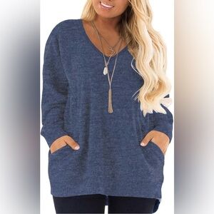 NWT Dolnine Blue Heather Long Sleeve Pockets Tunic Shirt size 20W